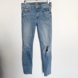 Mother Denim Jeans Sz 27 Looker Ankle Fray Love Gun Skinny Stretch Distressed